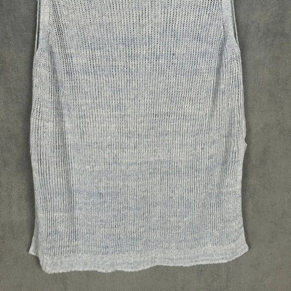 Eileen Fisher Sweater Womens Medium Blue Linen Sleeveless Luxury Resort Preppy - Picture 6 of 12